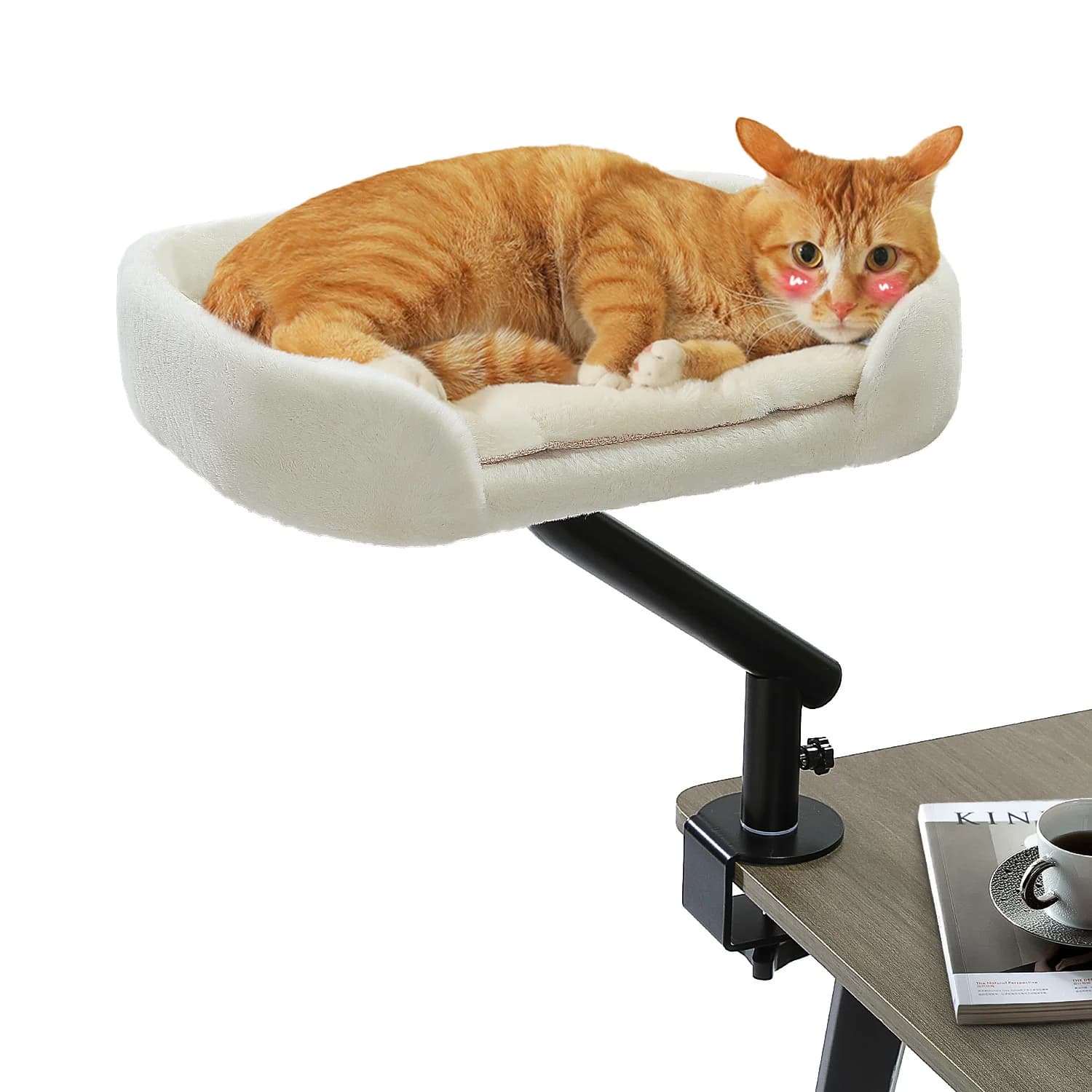 Cat Desk Bed, 360° Rotatable Cat Bed Stand for Indoor Cats, Adjustable Cat Basket, Cats Hammock for Table, Soft Cat Bed for Desk